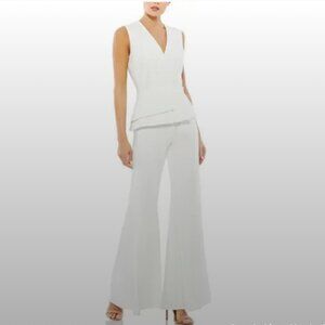 Ieena for Mac Duggal White Sleeveless Faux wrap Peplum Jumpsuit Size 10